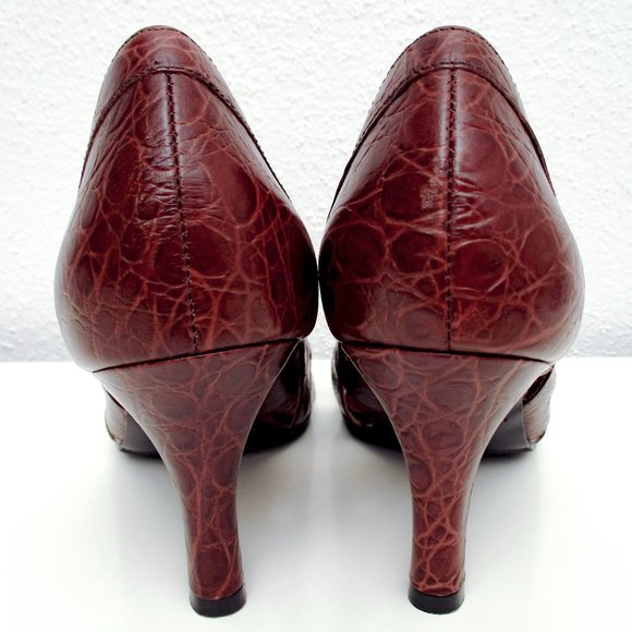 Antonio Melani Brown Leather Animal Print Peep Toe - Picture 3 of 11